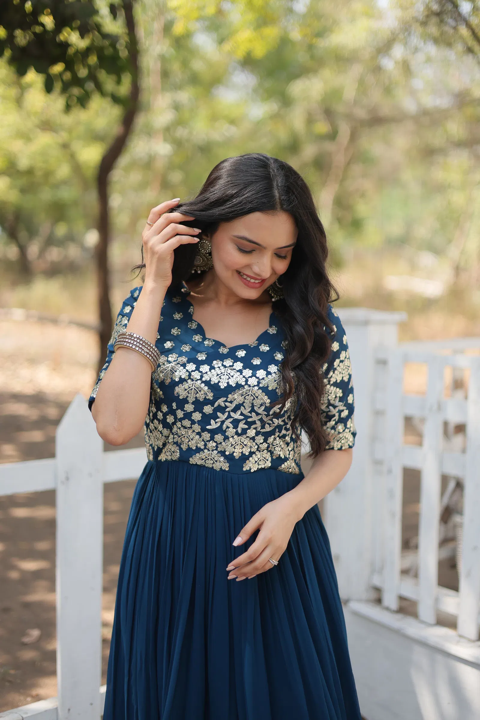 KA 1105 Faux Blooming Embroidery Party Wear Gown Wholesalers In Delhi